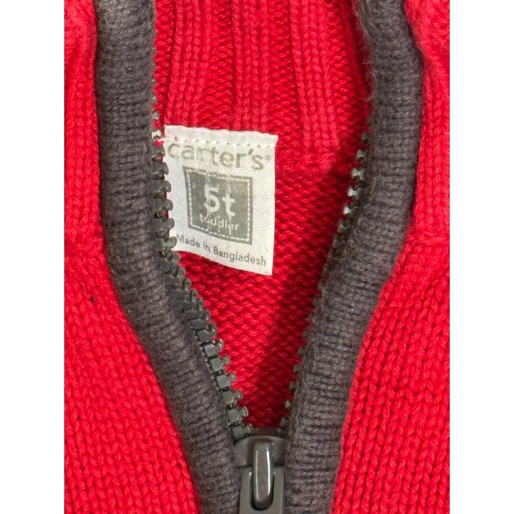Carters Toddler Boys Red Quarter Zip Knit‎ Sweater Bears Club Patch 5T